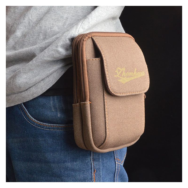 派尼美特帆布穿皮带手机腰包5寸64寸新款手机男腰包竖款男包横款手机