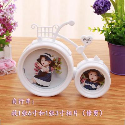 卡通可爱相框6寸3寸连体组合星月相架创意个性现代简约摆台洗相片 6寸+3寸 自行车 白 相框