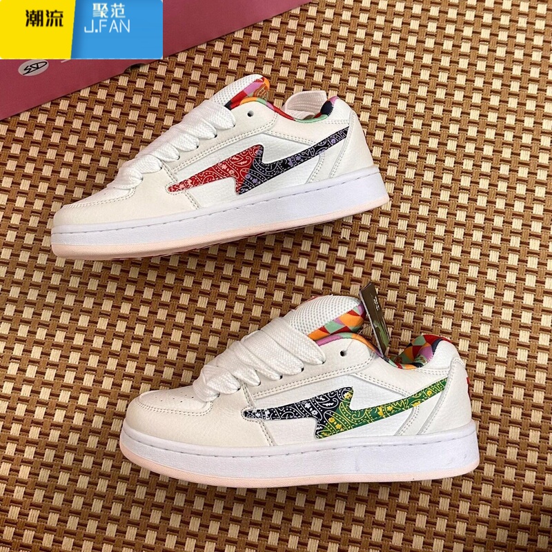 聚范腰果花闪电复古滑板鞋女ins国潮高街休闲鞋轻便透气运动鞋子高清大图