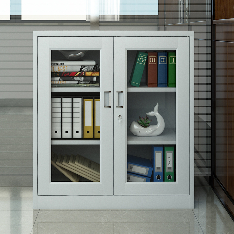 臻远ZY5062307 钢制厚板玻璃门矮柜 90*40*109cm(单位:台)灰白色高清大图