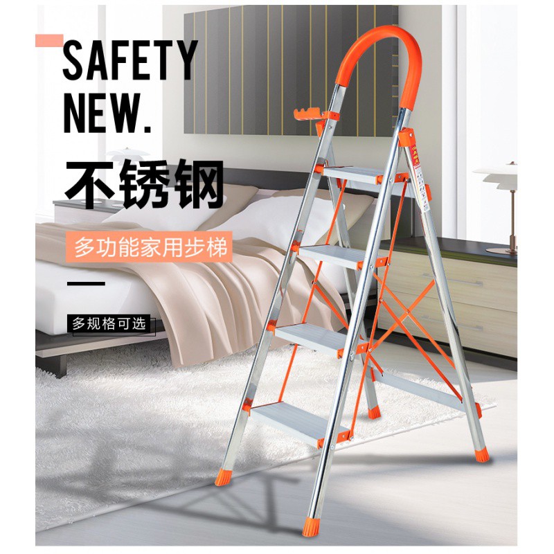 加厚不锈钢梯子家用折叠梯多功能梯室内人字梯移动楼梯伸缩梯 三维工匠 加厚不锈钢标准款三步梯家用梯高清大图
