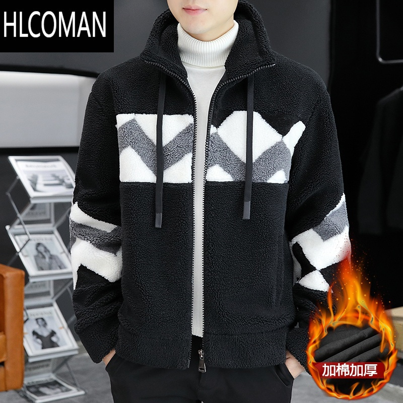 hlcoman君君棉衣男加棉加厚冬季2023新款帅颗粒绒棉服p暖男士羔绒外套