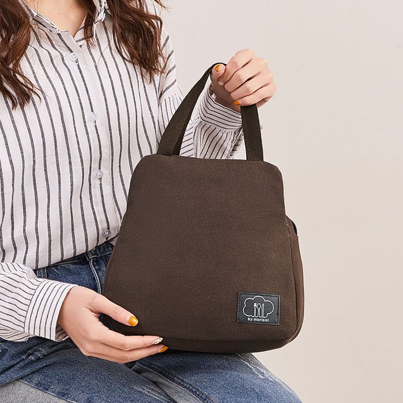 帆布包女拉链手提包简约文艺清新小布包学生饭盒袋手拎包女小方包蓝色