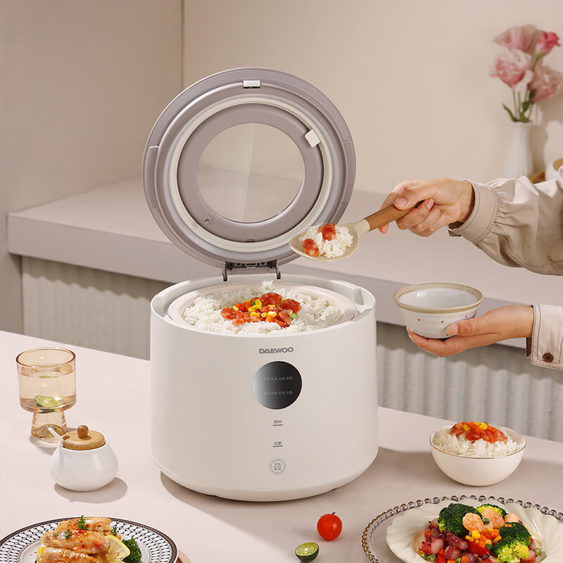 大宇DAEWOO 900W智能电饭煲可视玻璃天窗设计4L 流苏白 DYFB-409F