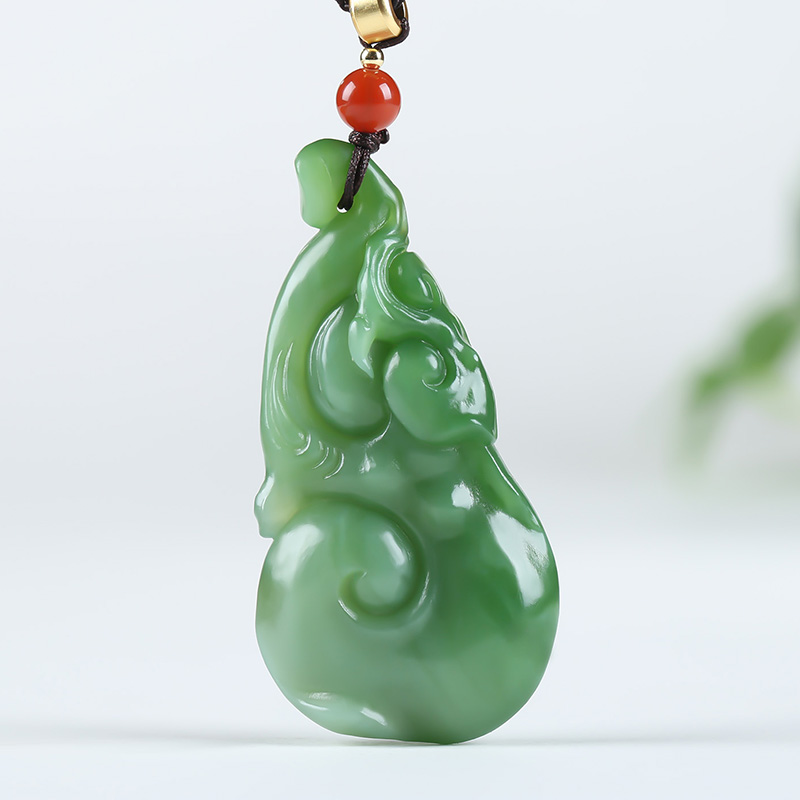 [福灵如意]俄罗斯老坑碧玉吊坠玉坠如意挂件玉佩玉项链天然玉石