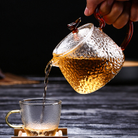 青苹果 玻璃茶具套装 耐热茶壶茶水分离 手工加厚锤纹日式风格 一壶四杯礼盒套装茶壶茶杯