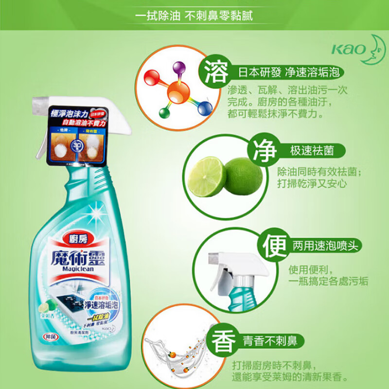 花王(KAO)厨房清洁剂500ml 进口抽油烟机清洗剂除重油污油烟净去油污喷雾剂高清大图