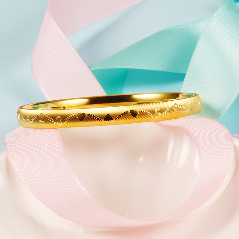 黄金码头5g足金999爱心数字520手镯女520情人节送女友表白礼物