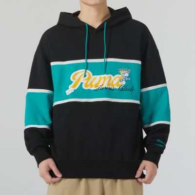 PUMA彪马卫衣男女装新款运动服跑步拼色舒适休闲连帽套头衫625800-01 ZP 625800-01/黑色 S