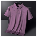 中年男士polo衫冰丝短袖翻领t恤袖广告文化衫衣服刺绣印字logo潮 3XL 紫粉