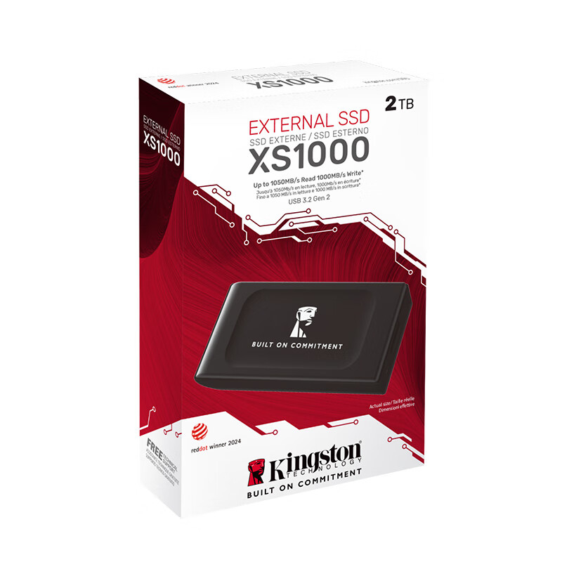 金士顿(Kingston)2TB USB3.2 Gen 2 移动固态硬盘(PSSD)XS1000 传输速度1050MB/