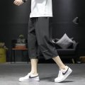 七分裤男士夏季新款时尚潮流印花直筒宽松垂感少年冰丝裤_1 L 黑色