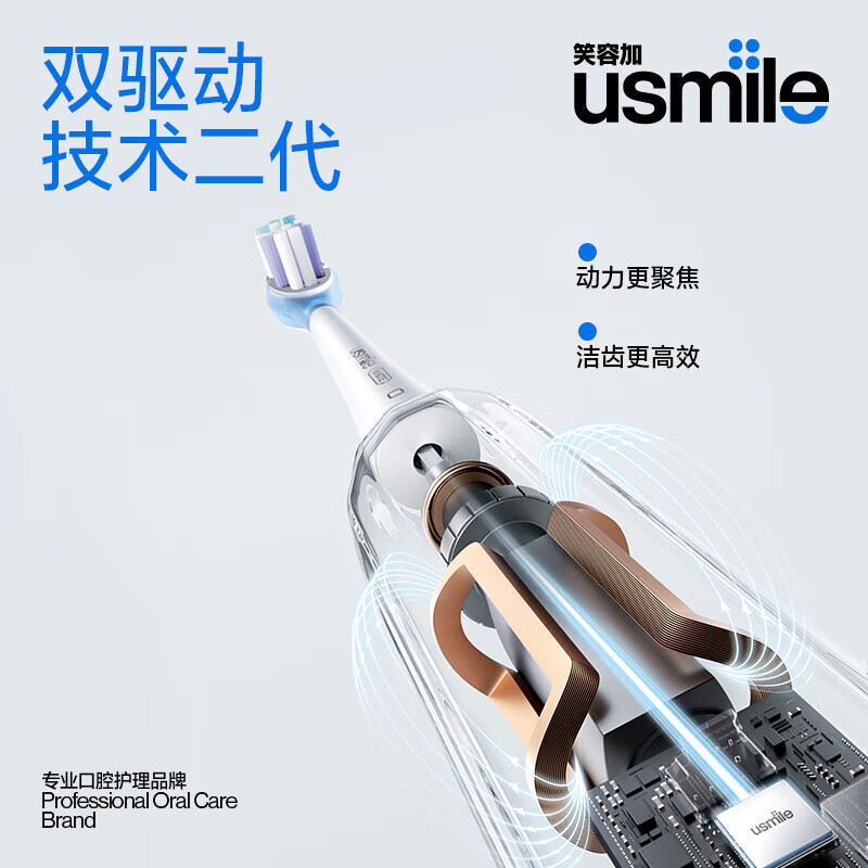 usmile笑容加电动牙刷 成人声波震动电动牙刷送礼优选 Y1s雾蓝(1手柄+2刷头)高清大图