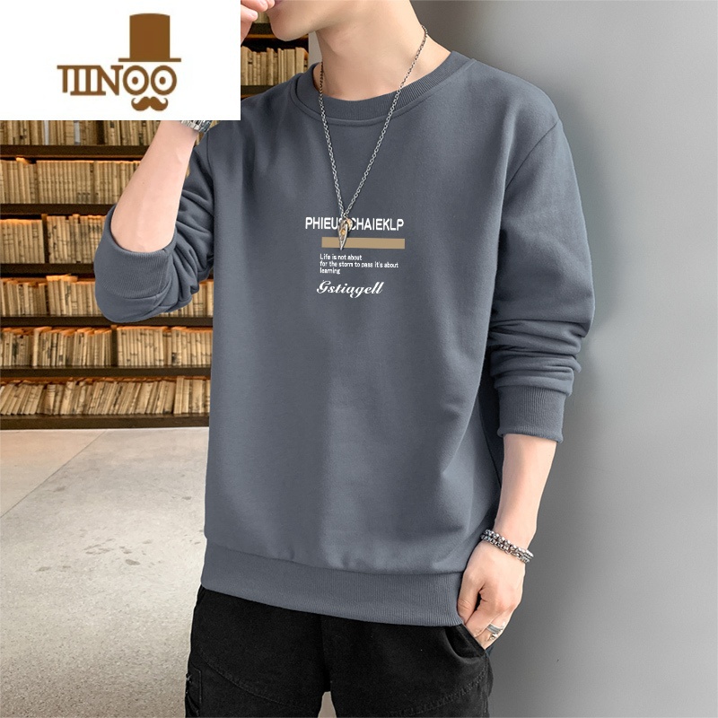 YANXU卫衣男士2023新款秋季潮牌宽松圆领长袖打底衫款长袖t恤外长高清大图