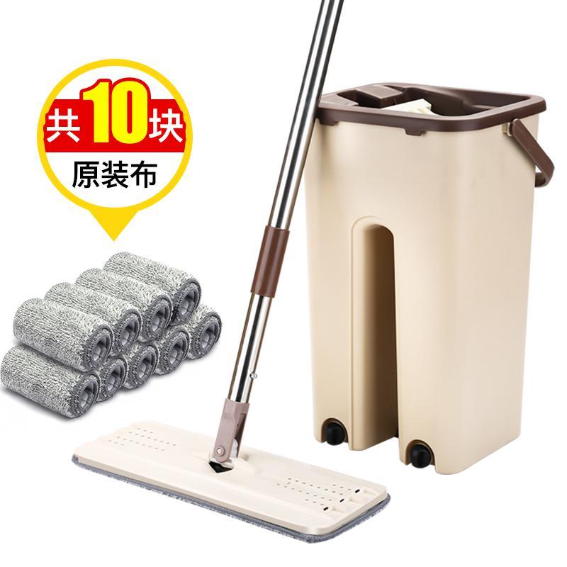 免手洗平板拖把家用木地板懒人拖地一次拖净免洗干湿两用拖布 清洗桶+拖把+共10布