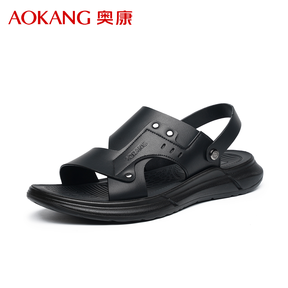 奥康凉鞋男2025夏季新款休闲外穿沙滩鞋透气防滑开车软底两穿凉鞋 黑色 41码