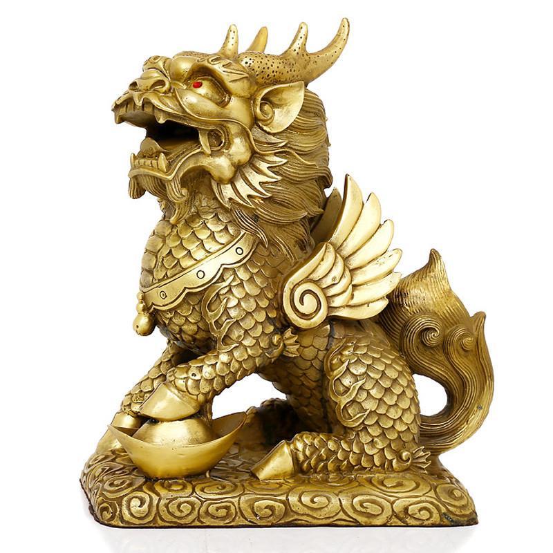 礼品之家大号纯铜麒麟摆件一对送子招财风水家居工艺品送女朋友七夕情人节礼物