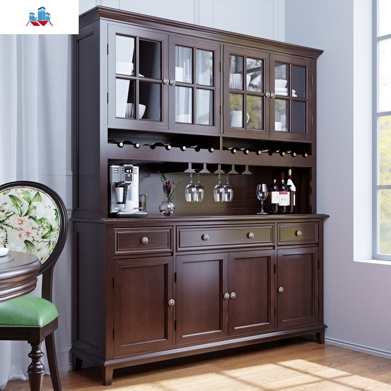 美式全实木白蜡木餐边柜酒柜一体靠墙到顶餐桌组合高酒柜碗柜定制泰