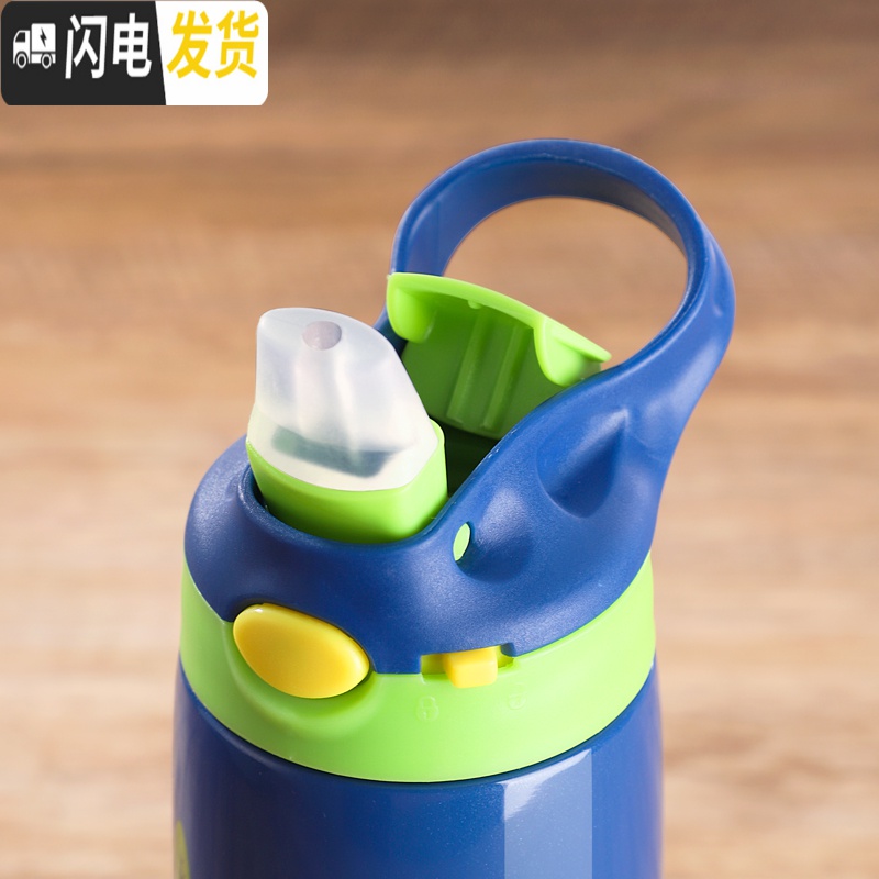 三维工匠儿童保温杯带吸管宝宝水杯防摔男女可爱幼儿园小孩子学生鸭嘴水壶 浅蓝小海盗高清大图