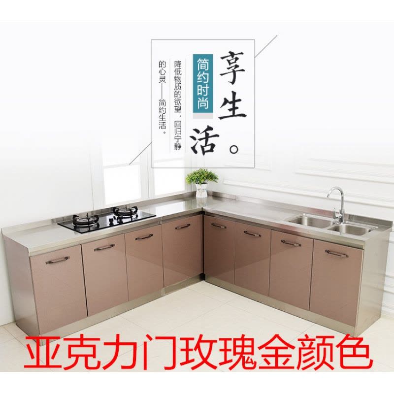 厨柜简易厨房柜子储物柜CIAA不锈钢碗柜灶台柜橱柜一体组装家用租房用 2门双水盆 双门图片