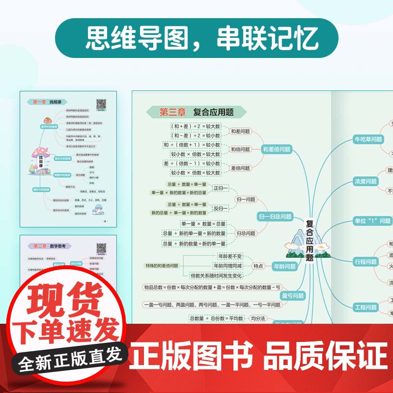 漫画思维导图 小学数学知识大全——综合与实践 1-6年级高分预复习 找规律 鸡兔同笼 相遇问题高清大图