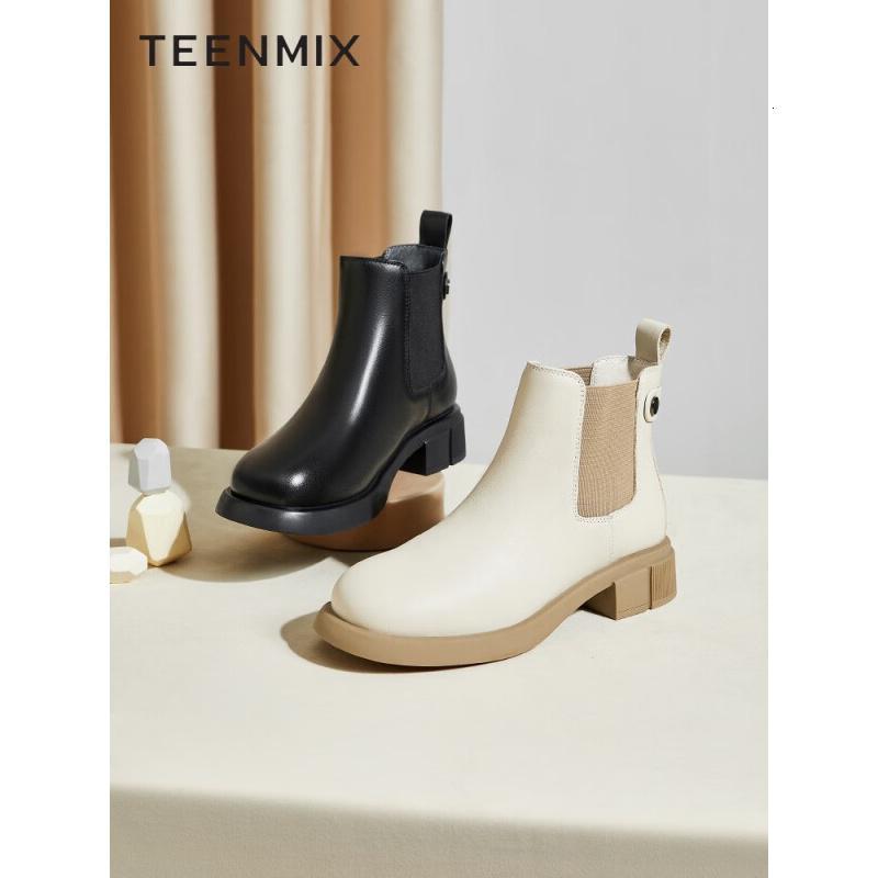 天美意(Teenmix)冬切尔西复古百搭女短鞋BE941DD2加绒