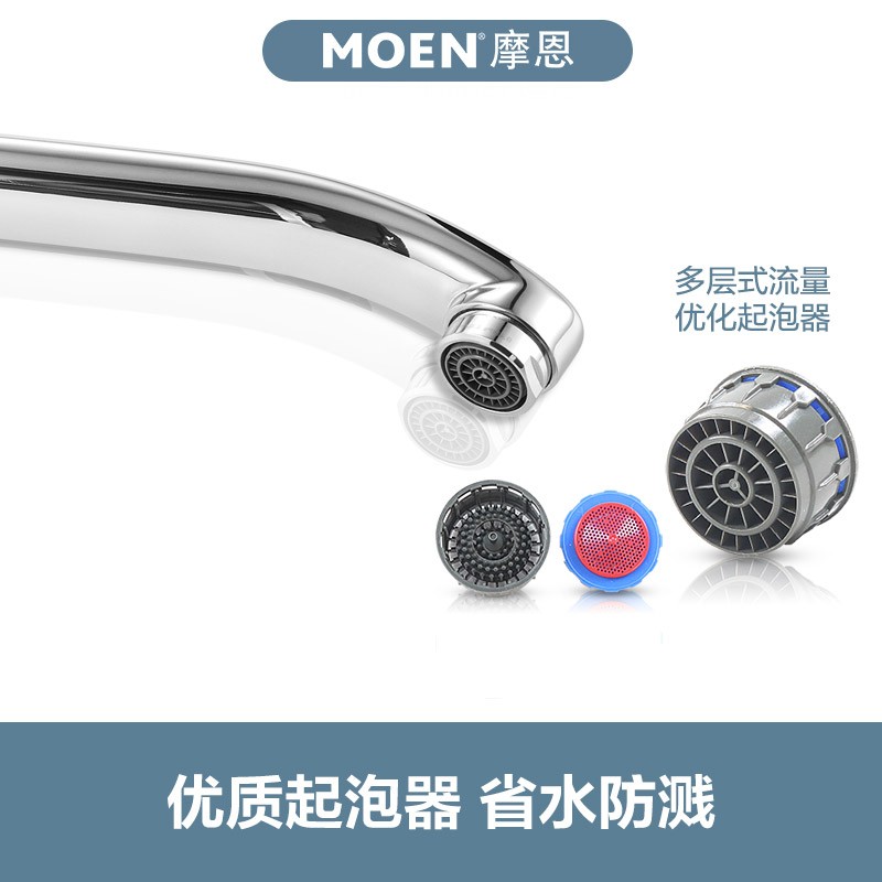 摩恩(MOEN)冷热水龙头铜体低抛单把旋转防溅水槽洗菜盆洗碗盆厨盆厨房龙头50100高清大图