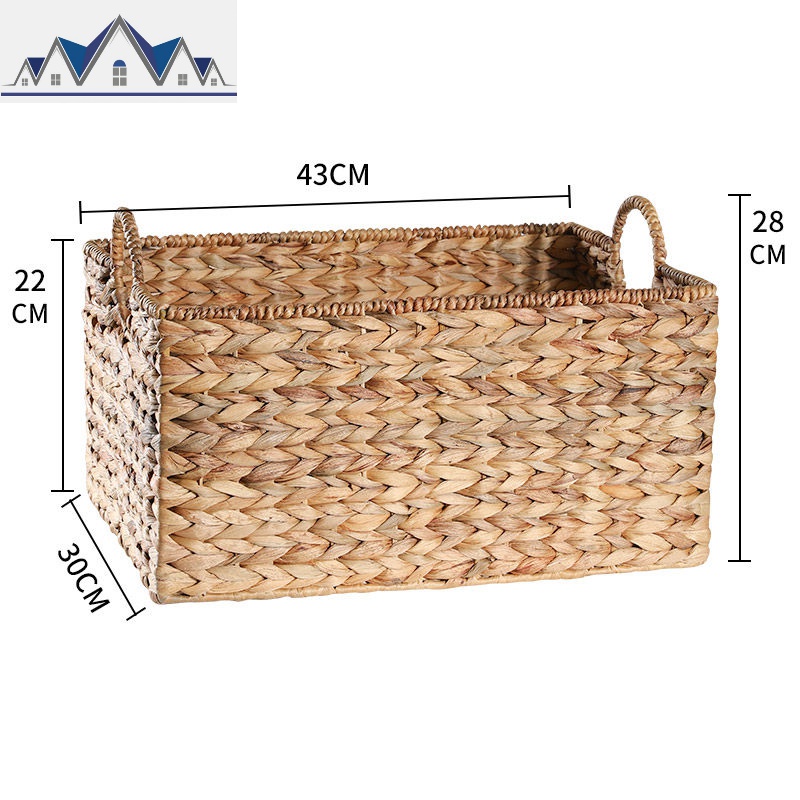 Kens大号编收纳筐 日式橱柜置物篮桌面整理筐 长方形编织杂物篮 三维工匠收纳篮 越南提手款43*30*22/28cm