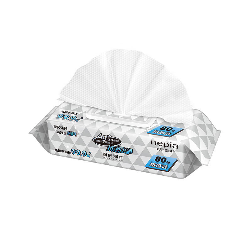 妮飘(Nepia)厨房湿巾80抽*4包整箱99.9%杀菌去油污家用懒人抹布一次性湿纸巾高清大图