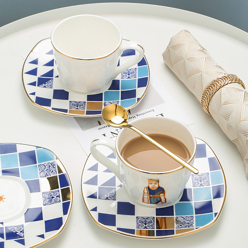 金边骨瓷咖啡杯碟套装欧式烘焙精灵小下午茶小咖啡杯碟
