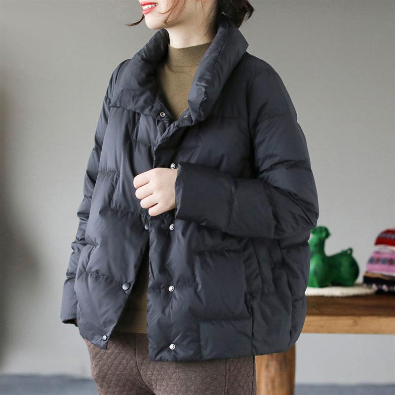 反季白鸭绒轻薄羽绒服女短款韩版宽松百搭时尚复古立领外套