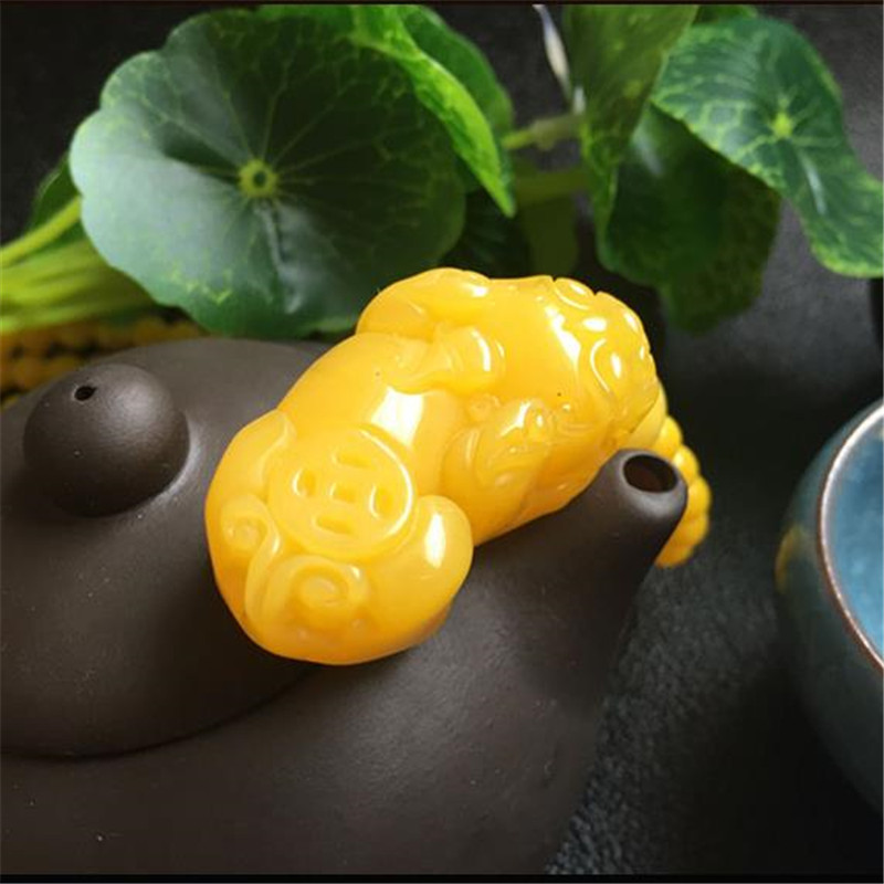 貔貅坠二代蜜蜡挂件男女款圆珠项链颈链毛衣链饰品送女朋友七夕情人节礼物