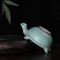 东道 汝窑 青瓷茶具配件 福寿茶漏 陶瓷寿龟 茶滤尼龙布滤网 开片可养 天青色