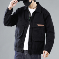 蓝缕金(LANLVJIN)男士夹克春季2021新品翻领修身水洗棉涤牛仔夹克衫青年开衫单排扣短款外套韩版休闲牛仔衣男装