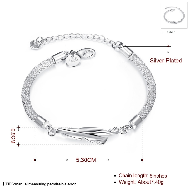 H361 Fashion Bracelet 时尚羽毛手链欧美外贸镀925纯银女首饰送女朋友七夕情人节礼物