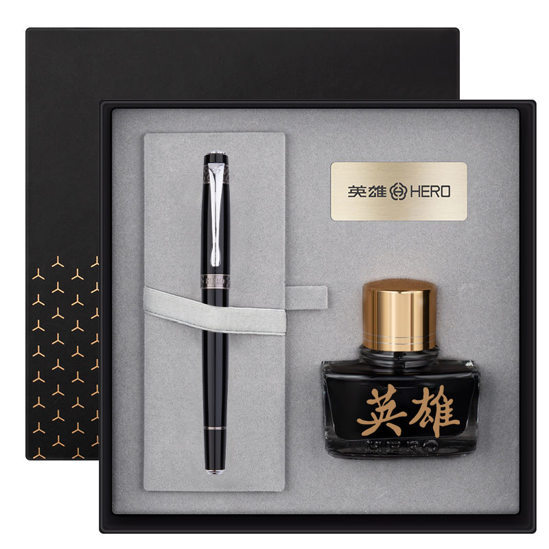 【英雄官方旗舰店】英雄（HERO）新帝王100金笔12K钢笔 黑色墨水礼盒
