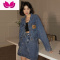 七斓吵吵家 蓝色套装女初新短款外套宽松显瘦半身裙牛仔套
