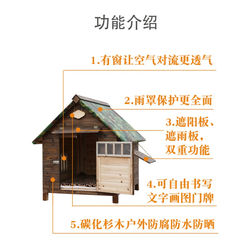 实木狗屋狗窝户外防雨水狗窝房子型冬天保暖大型犬狗屋狗别墅犬舍高清大图