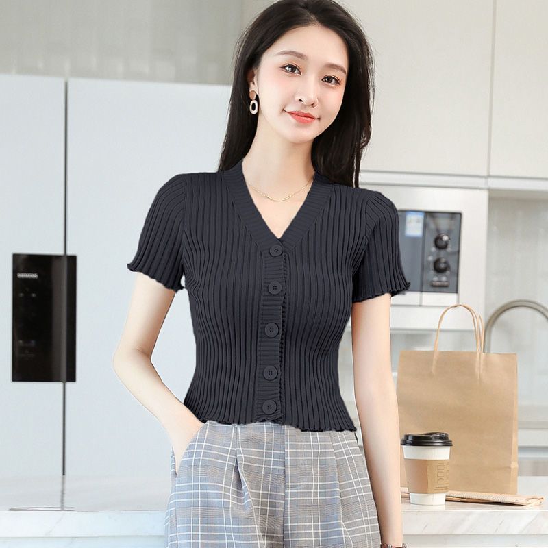 雨薇恋开衫小外套夏短袖冰丝针织衫上衣女修身显瘦百搭短款小衫