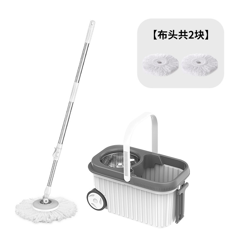 丽佳邦加大滚轮双驱动甩干免手洗拖布桶替换头懒人家用吸水旋转拖把 旋转拖把套装【含2布头】