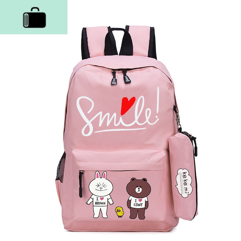 ins超火潮牌韩版学生书包女原宿高中学生背包百搭简约双肩包女男NEW LAKE 兔子与熊粉色/收藏送礼
