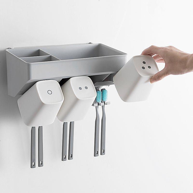 吸壁式牙刷架洗漱套装壁挂牙杯架卫生间牙刷杯牙具架置物架收纳架