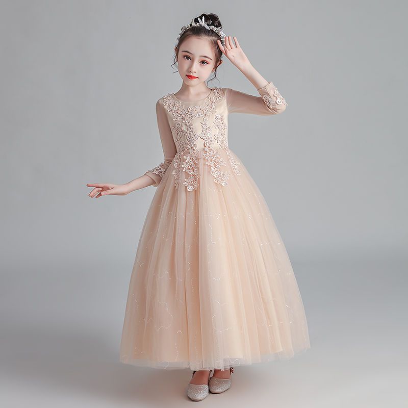 公主裙女童春夏新款礼服儿童蓬蓬裙洋气花童礼服小主持人钢琴演出白色