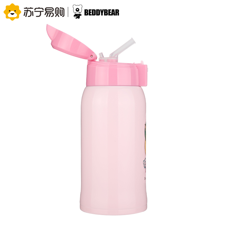杯具熊(beddybear) 儿童保温杯宝宝水壶带吸管水杯 双盖316不锈钢真空保温杯 复古独角兽粉