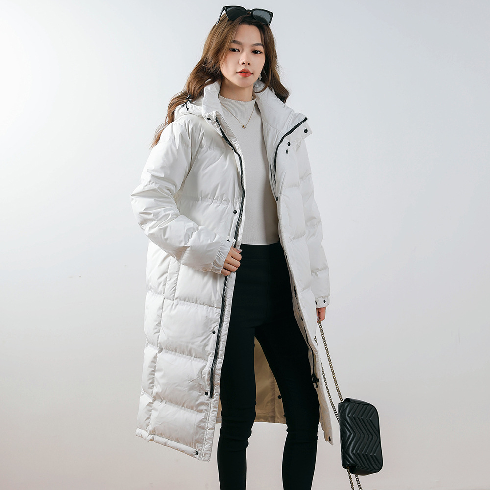 韩版90白鹅绒羽绒服连帽男女情侣青年中长款加厚外套高清大图