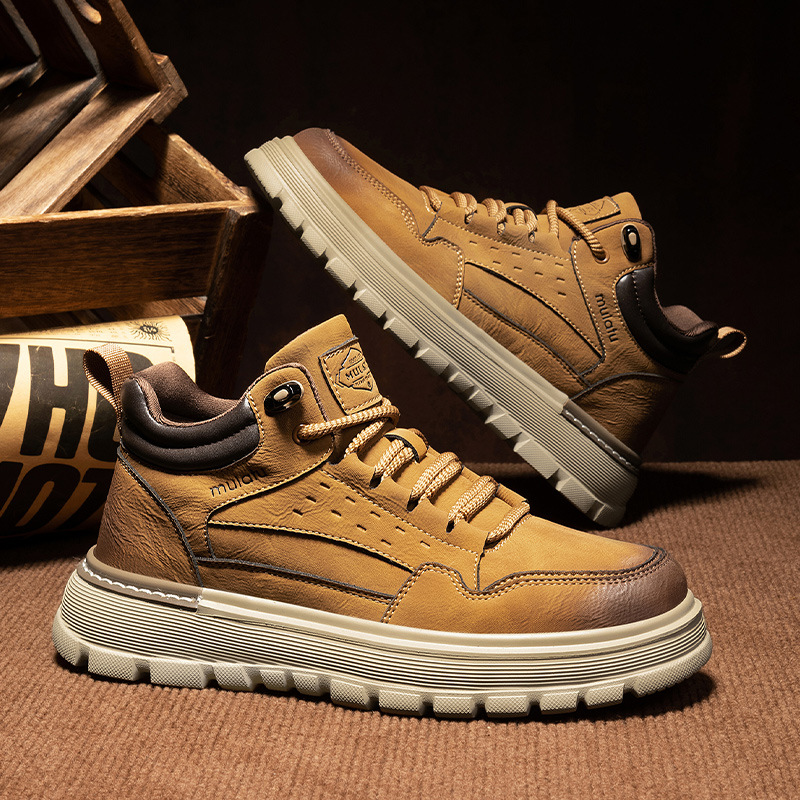 冬季新款马丁靴英伦风皮鞋复古百搭高帮厚底时尚男鞋工装靴休闲鞋