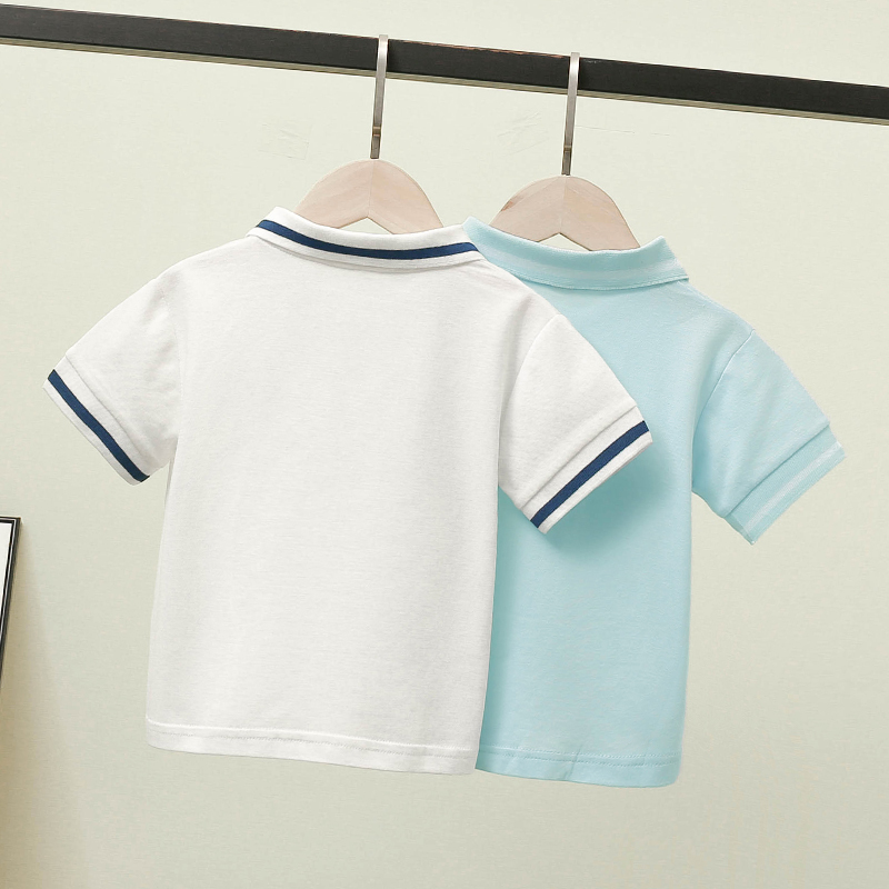 衫婴童装短袖翻领夏装宝宝条纹保罗衫韩版中小童儿童t恤白色翻领90cm
