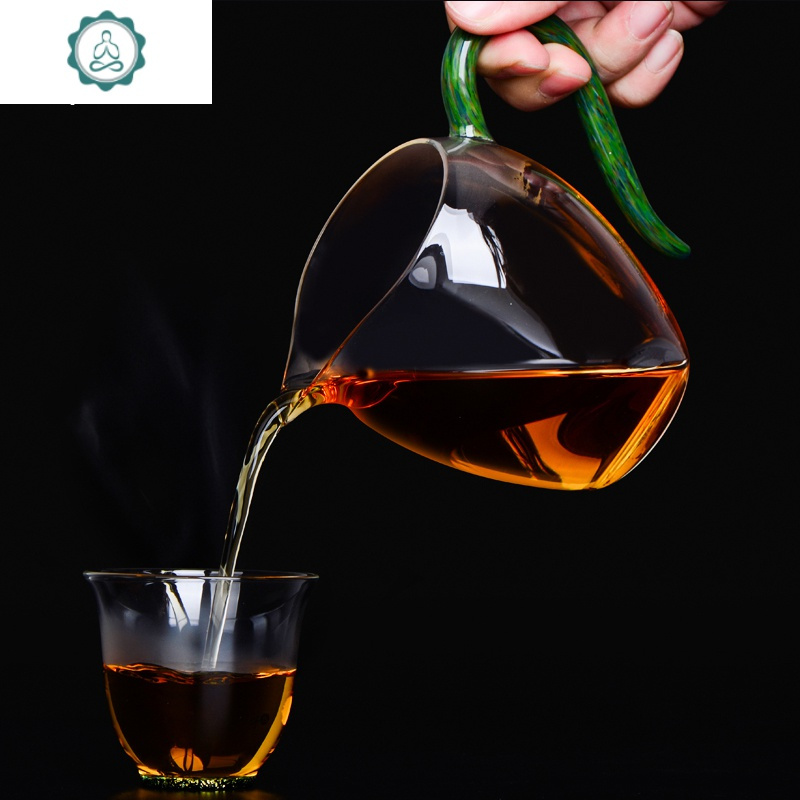 台湾禾器公道杯玻璃彩把纯手工公杯加厚茶海分茶滤茶器