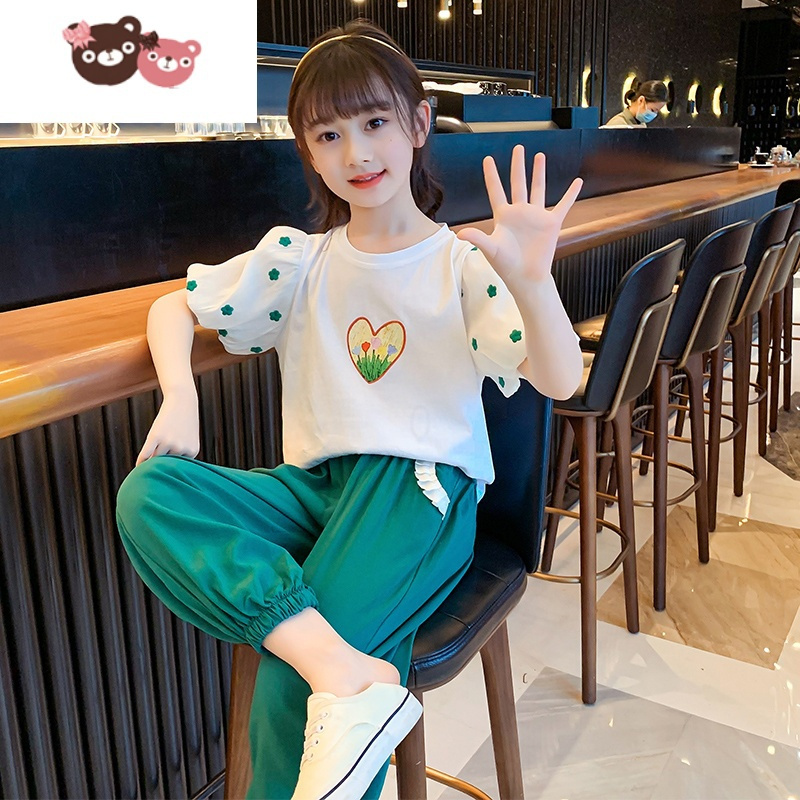 绿彩虹光女童夏装网红套装女孩儿童时髦洋气夏季6运动休闲薄款7潮衣服