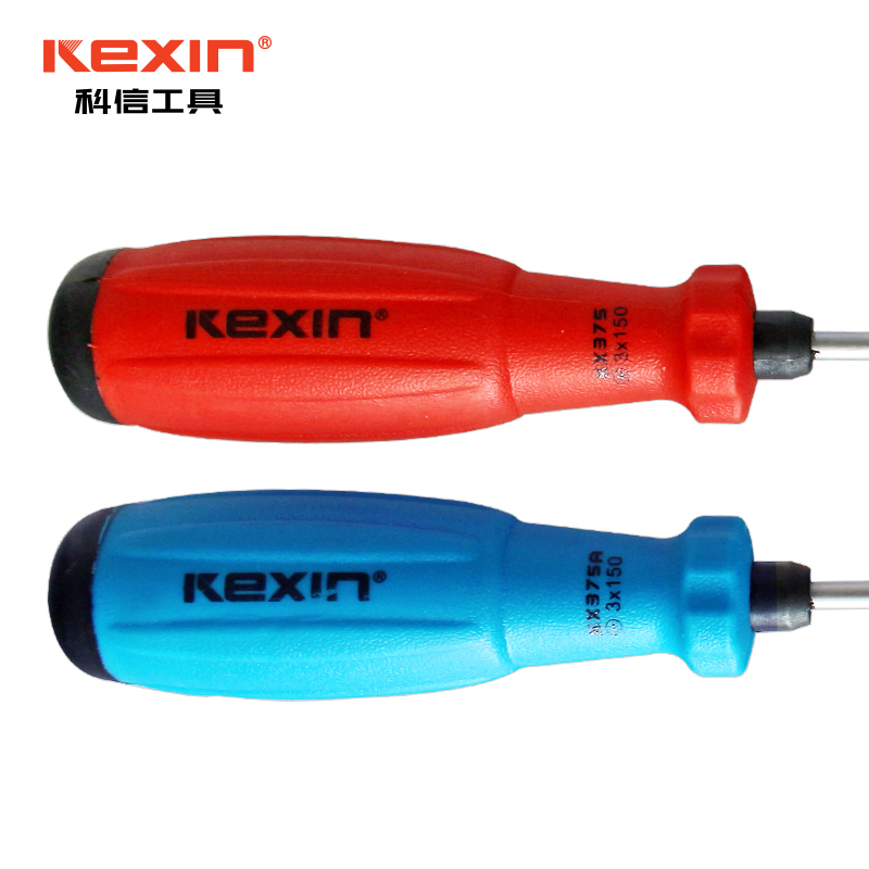 科信(kexin)专业级橡胶柄一字螺丝批 磁性一字螺丝刀 起子改锥 3*75mm KX372 5支